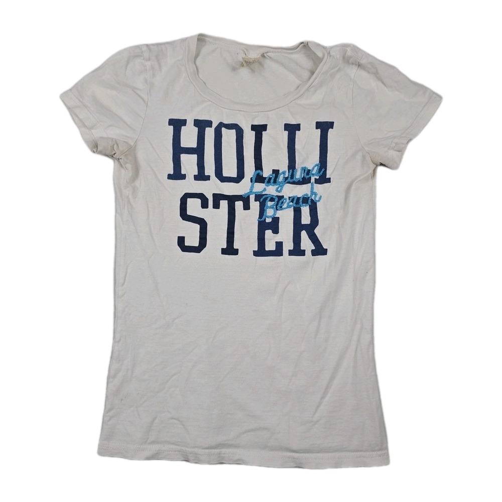 Hollister Laguna Beach Graphic Tee Cream Women Medium Y2K Short Sleeve Cotton